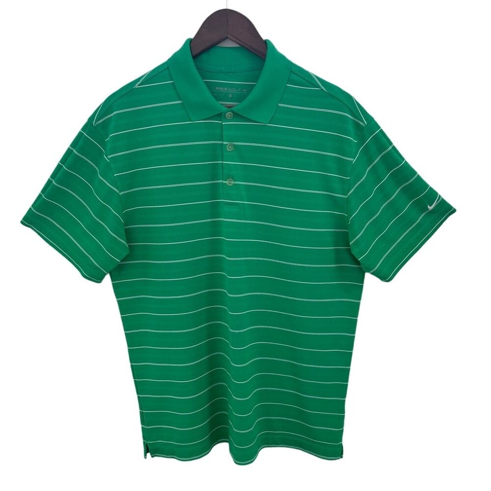 Nike Golf Dri-FIT Men's Polo Shirt Green White Stripes Size M